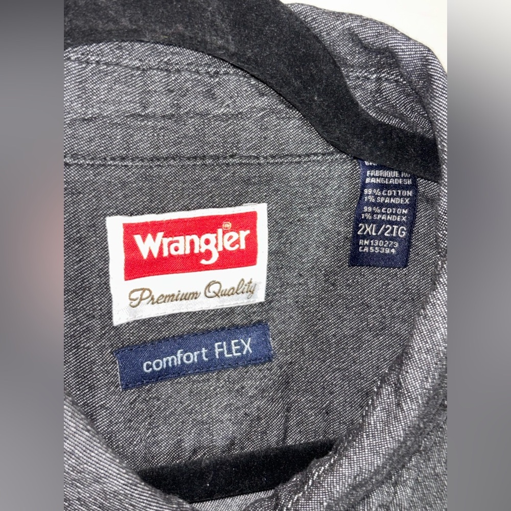 Wrangler Mens Flex for Comfort Long Sleeve Button Up Denim Shirt Black Mens 2XL - Picture 7 of 8